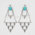 Top Selling Ladies Exaggerated Retro Turquoise Geometric Pendant Earrings Jewelry SSEH010